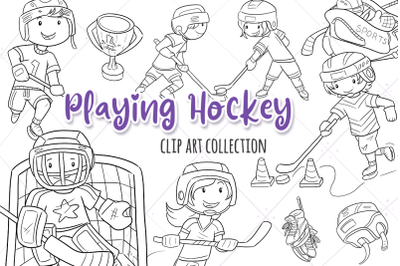 Playing Hockey Digital Stamps