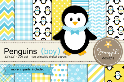 Penguin Boy Digital Paper and Clipart