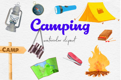 Watercolor Camping Clipart