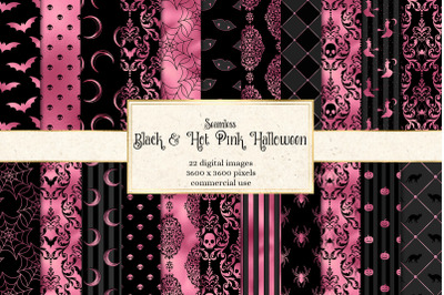 Black and Hot Pink Halloween Digital Paper