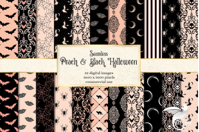 Peach and Black Halloween Digital Paper