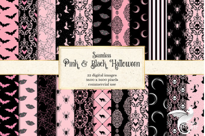 Pink and Black Halloween Digital Paper