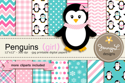 Penguin Girl Digital Paper and Clipart