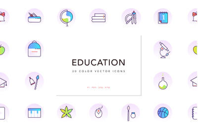 School &amp; Education Color Line Icons