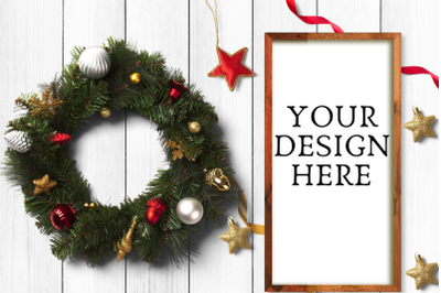 Christmas Wooden Sign Flat Mock Up - PNG