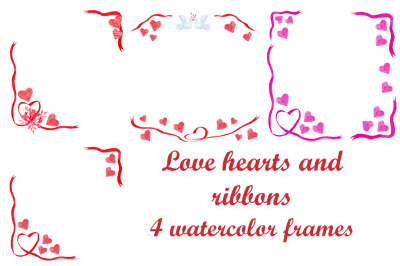 love hearts and ribbons 4 watercolor frames