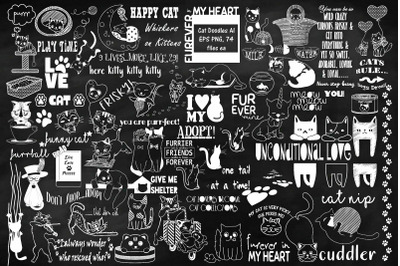 Chalk Cat Doodles Clip Art