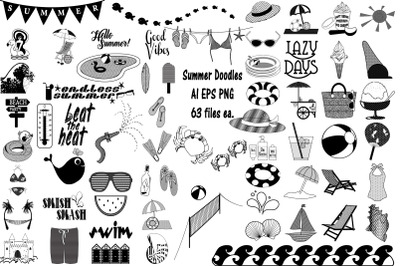 Summer Doodles Silhouettes AI EPS PNG