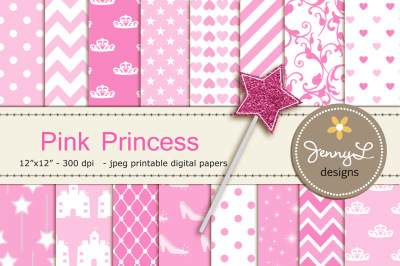Pink Princess Digital Papers & Wand Clipart
