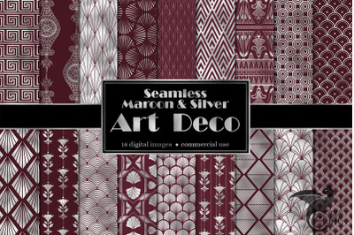 Maroon and Silver Art Deco Digital Paper