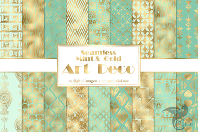 Mint and Gold Art Deco Digital Paper