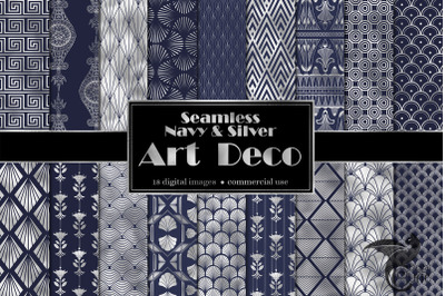 Navy and Silver Art Deco Digital Paper