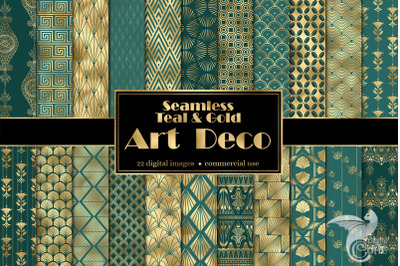 Teal and Gold Art Deco Digital Paper