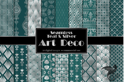 Teal and Silver Art Deco Digital Paper