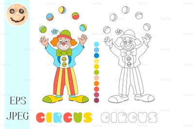 Circus vector clown juggler coloring book page