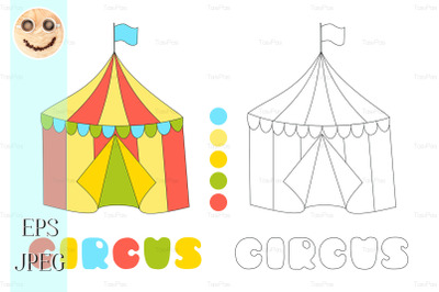 Vector striped circus tent coloring book page