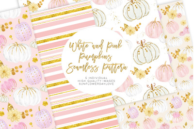 White and Pink Pumpkins Patterns&2C; autumn pattern&2C; planner clipart