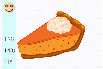 Pumpkin pie with whipped cream isolated on white