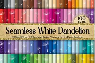 100 Seamless White Dandelion Fabric Print Digital Papers