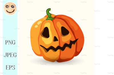 Cartoon Halloween scary face pumpkin on white&nbsp;