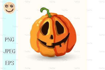 Halloween smiling spooky face pumpkin on white