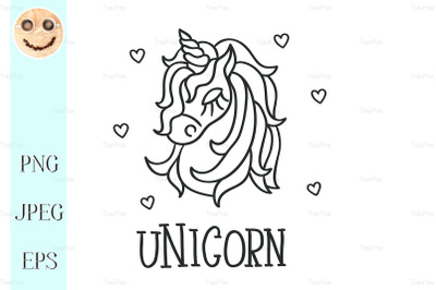 Unicorn head and hearts sketch icon&nbsp;