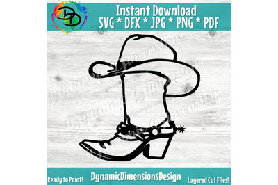 Cowboy Boot, Cowbow Hat, Country Western, Silhouette SVG, Instant Dow