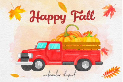 Watercolor Pumpkin Truck