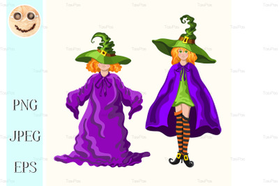 Cartoon young witches isolated on the white&nbsp;