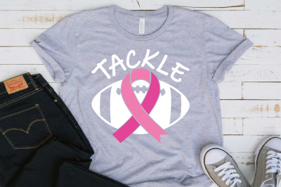 Tackle Breast Cancer Football Svg Awareness ribbon 1556s