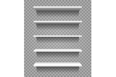 Shop Product Blank Shelves isolated on Transparent Background. Vector