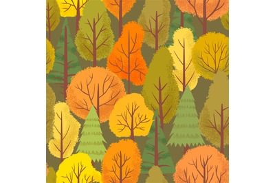 Seamless autumn forest trees pattern. Colorful forest tree, outdoor pa