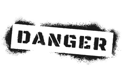 Danger sign stencil graffiti. Black spray paint warning inscription, d