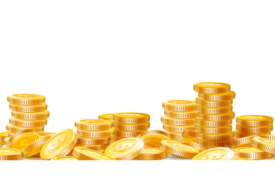Golden coins stacks. Lots money, finance business profits and wealth g