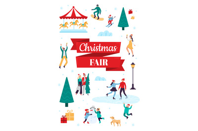 Christmas fair. Winter holiday poster, snow festival and xmas celebrat