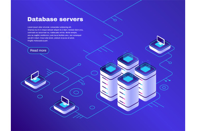 Database servers. Digital datacenter server network. Hosting tech supp