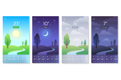 Landscape for weather app. Beautiful daytime sky with sun&2C; moon and cl