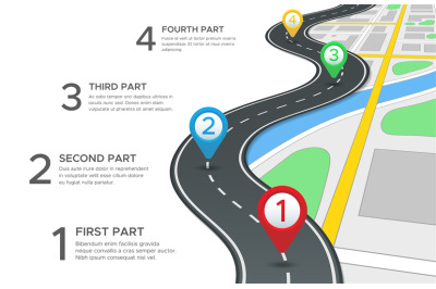 Highway road infographic. Street roads map, gps navigation way path an