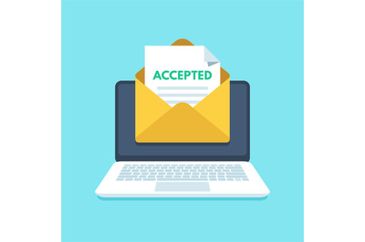 Accepted email in envelope. College acceptance success or university a