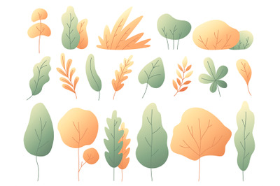 Simple colorful autumn leaves. Autumnal trees and bushes. Minimalistic