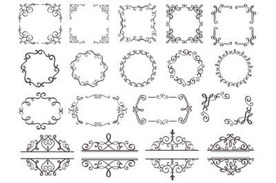 Retro decoration frames. Vintage filigree swirls border, elegant decor