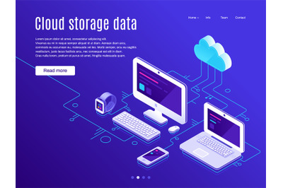 Cloud storage landing page. Synchronization clouds storages and device