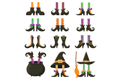 Scary witch legs. Halloween witches leg stockings and striped dress. V