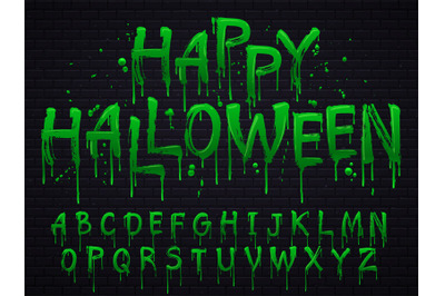 Green slime font. Halloween toxic waste letters, scary horror greens g