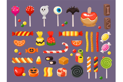 Halloween candy. Sweet candies, scary bat lollipop and sweets liquoric