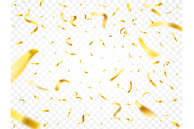 Christmas golden confetti. Gold party decoration flying and falling ti