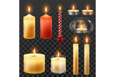 Candle fire. Wax candles for xmas party, romantic heat candlelight and