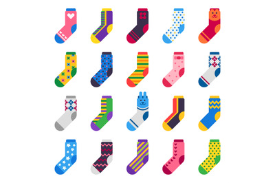 Sock icon. Sport long socks, kids feet clothes and striped warm hosier