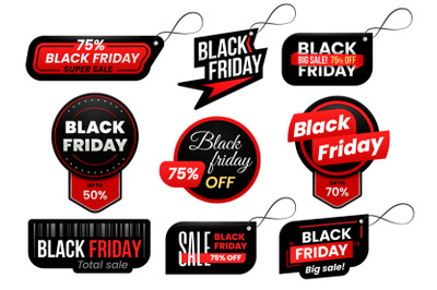 Black friday tag. Market sale tags, shopping sales sign label and mark