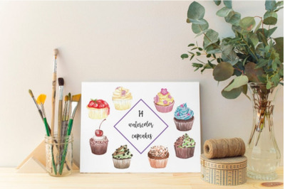 Watercolor Cupcakes Illustartions